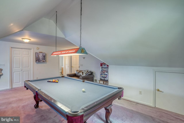 45 S Shore Dr, Dover, DE 19901 - playroom featuring vaulted ceiling, carpet floors, billiards table, and baseboards
