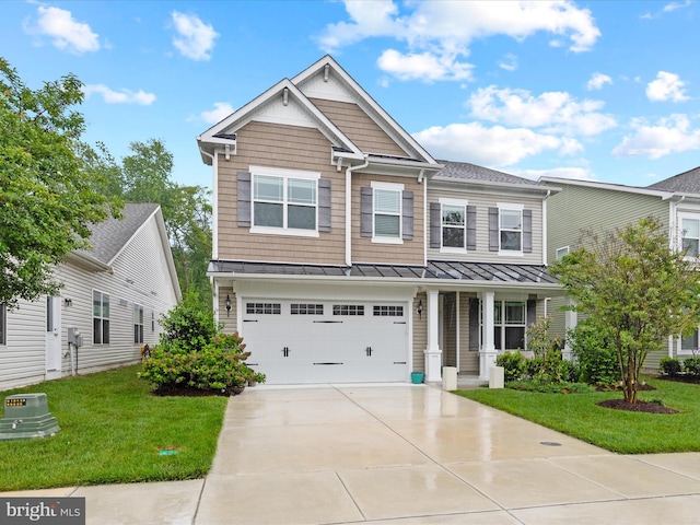 41 Beach Club Ave, Ocean View, DE 19970 - view of front of property with a standing seam roof, a front lawn, a garage, a porch, and concrete driveway