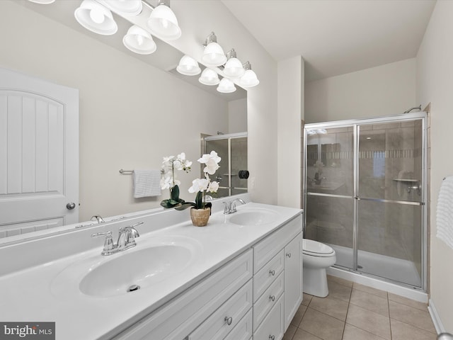 41 Beach Club Ave, Ocean View, DE 19970 - full bathroom featuring tile patterned floors, double vanity, toilet, and a shower stall