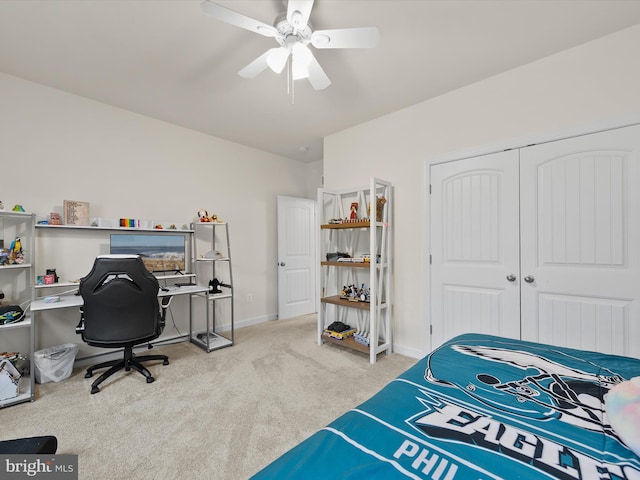 41 Beach Club Ave, Ocean View, DE 19970 - carpeted bedroom featuring a desk, a closet, ceiling fan, and baseboards