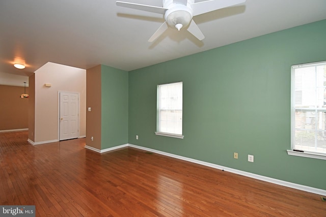 1664 Brynne Ln, Pottstown, PA 19464 - spare room featuring hardwood / wood-style floors, ceiling fan, and baseboards