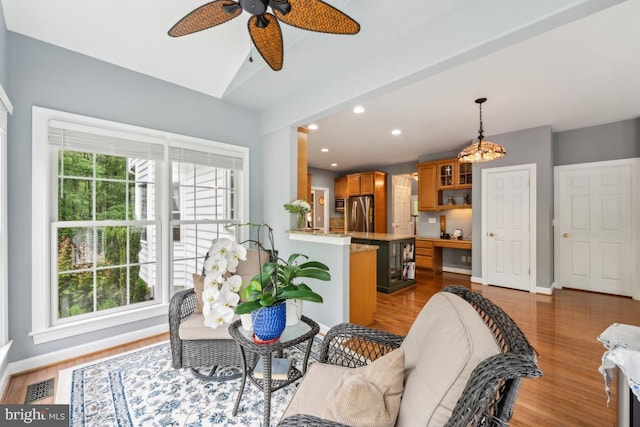45 Saint Marys Ln, Stafford, VA 22556 - living room with a ceiling fan, healthy amount of natural light, wood finished floors, recessed lighting, and baseboards