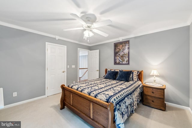 45 Saint Marys Ln, Stafford, VA 22556 - bedroom featuring carpet floors, ornamental molding, baseboards, and ceiling fan