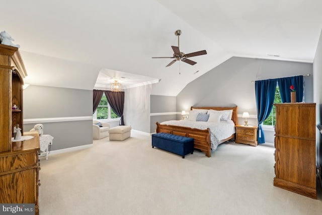 45 Saint Marys Ln, Stafford, VA 22556 - bedroom featuring lofted ceiling, carpet, baseboards, and ceiling fan