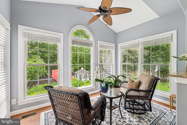 45 Saint Marys Ln, Stafford, VA 22556 - sunroom / solarium featuring wood finished floors, lofted ceiling, and baseboards