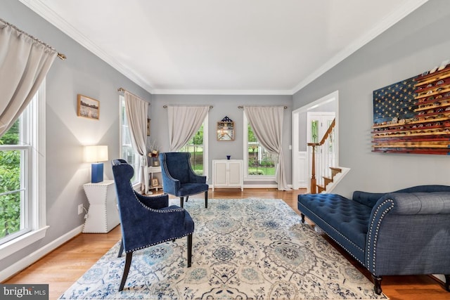 45 Saint Marys Ln, Stafford, VA 22556 - sitting room with ornamental molding, wood finished floors, baseboards, and stairs