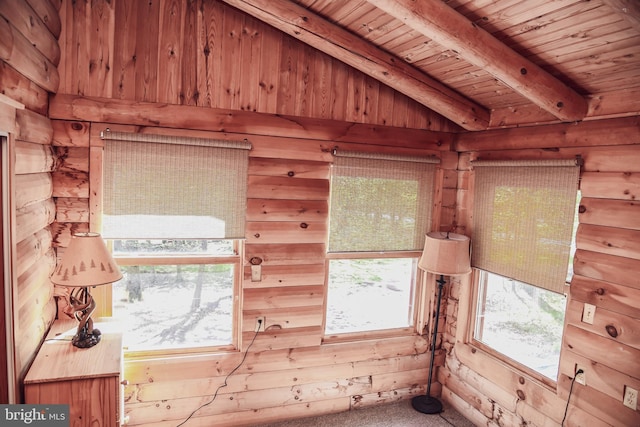 194 Thornberry Ln, Blakeslee, PA 18610 - detailed view of wooden ceiling with exposed beams and wooden walls