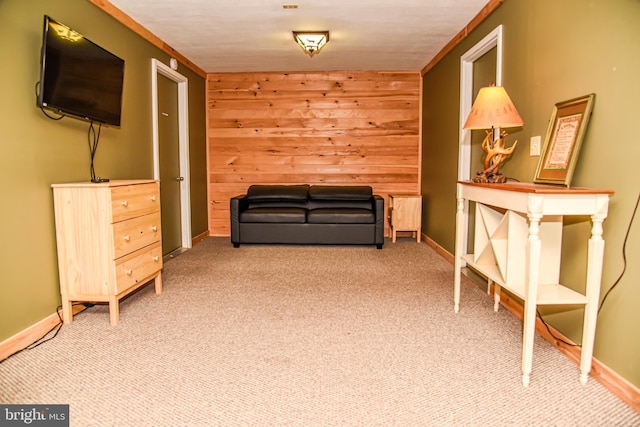194 Thornberry Ln, Blakeslee, PA 18610 - living area with wooden walls, carpet flooring, and baseboards
