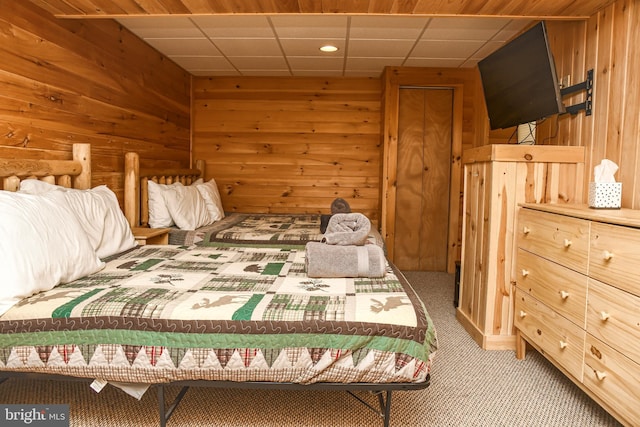 194 Thornberry Ln, Blakeslee, PA 18610 - bedroom with carpet, wood walls, and a drop ceiling