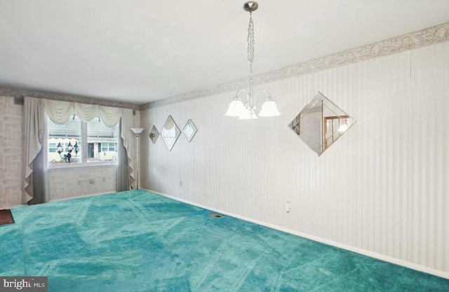 38 Western Winds Cir Unit 38, Baltimore, MD 21244 - unfurnished dining area featuring a chandelier and carpet floors