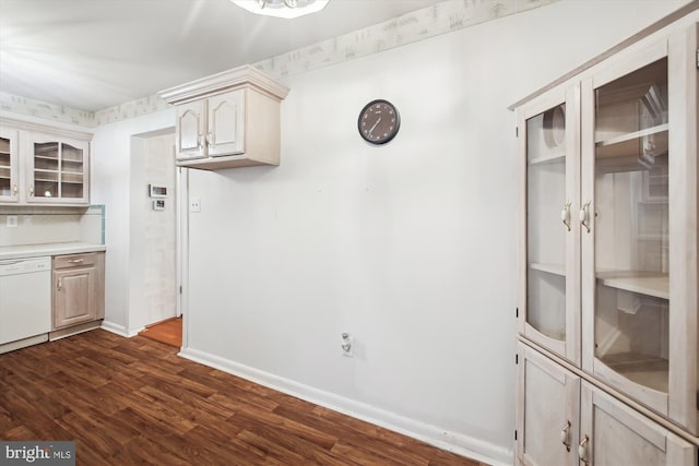 38 Western Winds Cir Unit 38, Baltimore, MD 21244 - kitchen featuring dishwasher, dark wood finished floors, glass insert cabinets, baseboards, and light countertops
