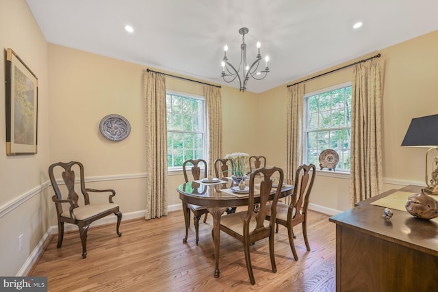 5408 Wehawken Rd, Bethesda, MD 20816 - dining area with plenty of natural light, a chandelier, light wood-style floors, baseboards, and recessed lighting