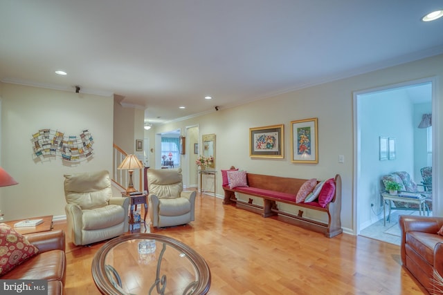 73 Springmill Dr, Middletown, DE 19709 - living room with ornamental molding, light wood-type flooring, recessed lighting, and baseboards