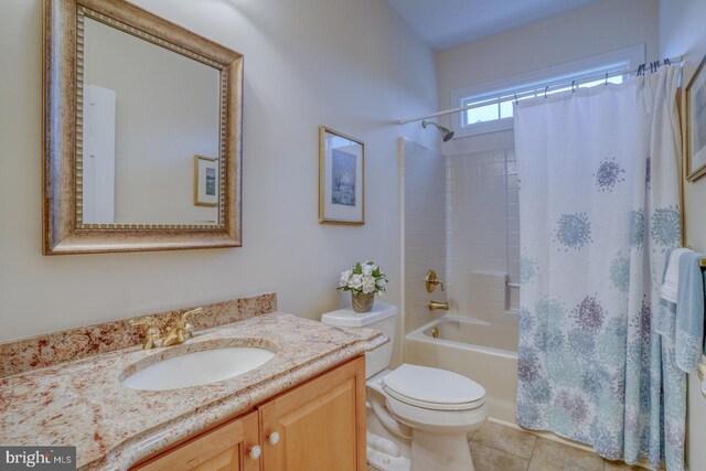 73 Springmill Dr, Middletown, DE 19709 - full bathroom featuring toilet, shower / bath combination with curtain, vanity, and tile patterned flooring