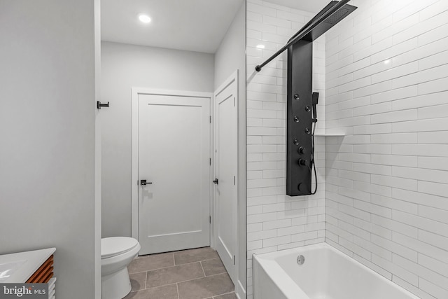 2937 Page St, Philadelphia, PA 19121 - full bath featuring toilet,  shower combination, tile patterned flooring, vanity, and recessed lighting