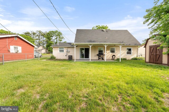 35 Mullshire Ln, Willingboro, NJ 08046 - back of house with a patio area, cooling unit, and a shingled roof