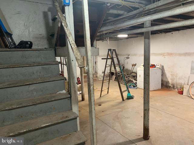 812 Tulip St, Camden, NJ 08104 - unfinished below grade area with washer / clothes dryer and stairway