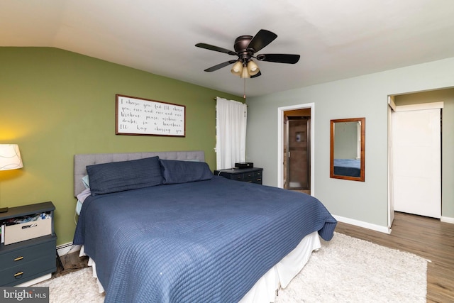 167 Windmill Rd, Willow Grove, PA 19090 - bedroom with wood finished floors, baseboards, ceiling fan, and lofted ceiling