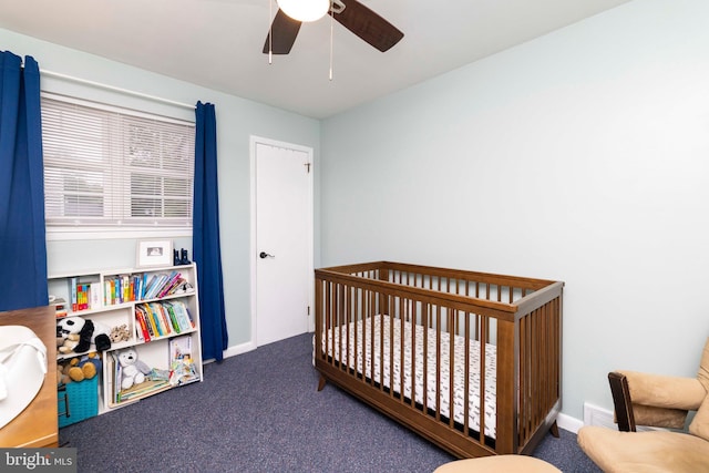 167 Windmill Rd, Willow Grove, PA 19090 - bedroom with carpet floors, a ceiling fan, a crib, and baseboards