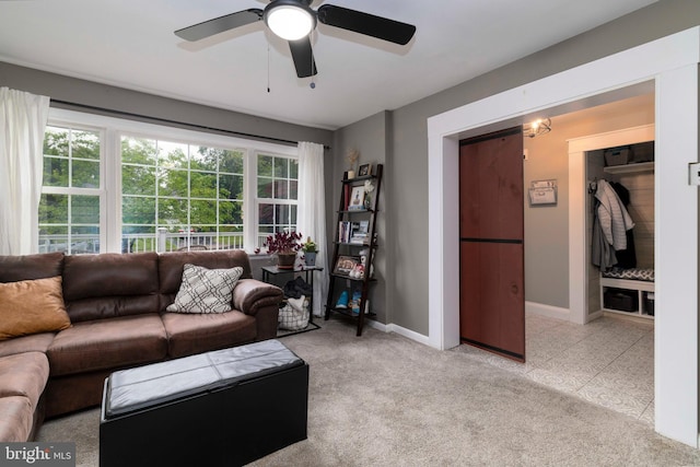 167 Windmill Rd, Willow Grove, PA 19090 - living area featuring ceiling fan, carpet, and baseboards