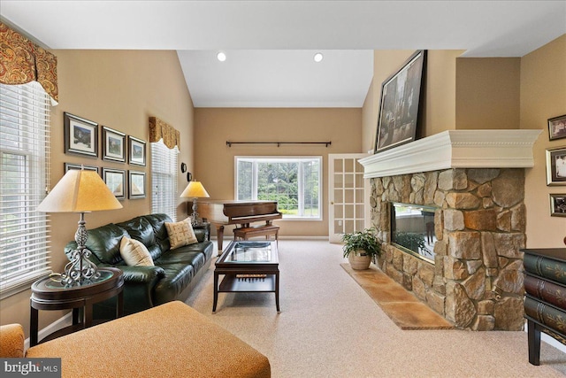 25 Ginnie Ln, West Windsor, NJ 08550 - carpeted living room featuring a stone fireplace