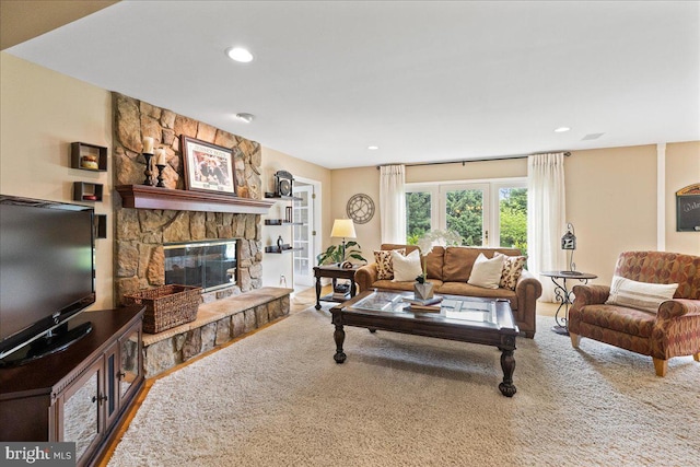 25 Ginnie Ln, West Windsor, NJ 08550 - carpeted living area with a fireplace and recessed lighting