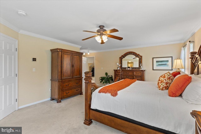 25 Ginnie Ln, West Windsor, NJ 08550 - bedroom featuring ornamental molding, light carpet, baseboards, and a ceiling fan