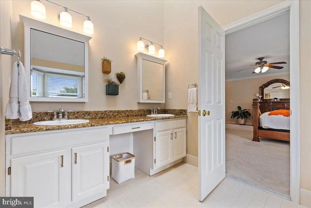 25 Ginnie Ln, West Windsor, NJ 08550 - full bath with double vanity, ensuite bathroom, ceiling fan, tile patterned floors, and crown molding