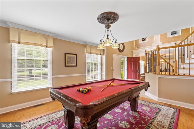 25 Ginnie Ln, West Windsor, NJ 08550 - playroom featuring wood finished floors, baseboards, pool table, and crown molding