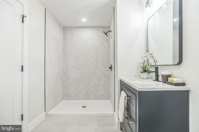 4 Donna Marie Ct, Sicklerville, NJ 08081 - bathroom with vanity, tile patterned floors, a tile shower, and recessed lighting