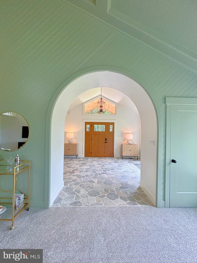 2655 Gap Newport Pike, West Grove, PA 19390 - carpeted foyer with arched walkways, stone finish flooring, and high vaulted ceiling