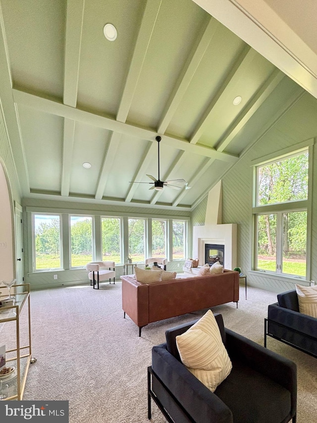 2655 Gap Newport Pike, West Grove, PA 19390 - carpeted living room with ceiling fan, a multi sided fireplace, and recessed lighting