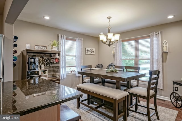 666 Bridgeton Park, Mantua, NJ 08051 - dining area with a chandelier, baseboards, and recessed lighting