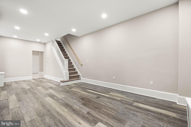 552 Willow St, Pottstown, PA 19464 - below grade area with stairway, wood finished floors, baseboards, and recessed lighting