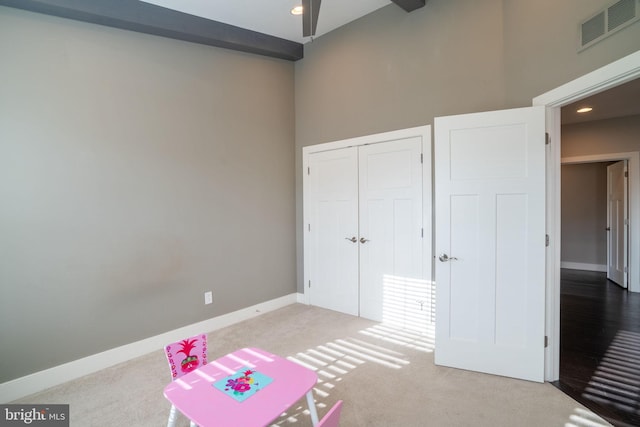 22270 Foggy Ridge Ter, Ashburn, VA 20148 - game room with a towering ceiling, carpet flooring, baseboards, and recessed lighting