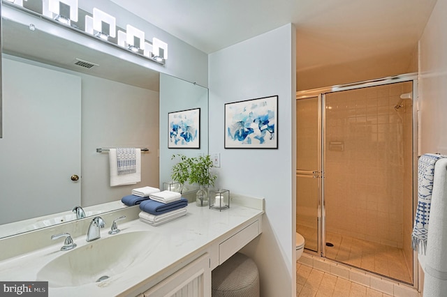 1101 S Arlington Ridge Rd Unit 216, Arlington, VA 22202 - full bathroom featuring a shower stall, toilet, vanity, and tile patterned flooring