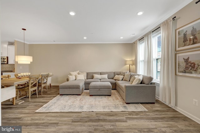 45210 Lettermore Sq, Sterling, VA 20166 - living area featuring crown molding, wood finished floors, recessed lighting, and baseboards