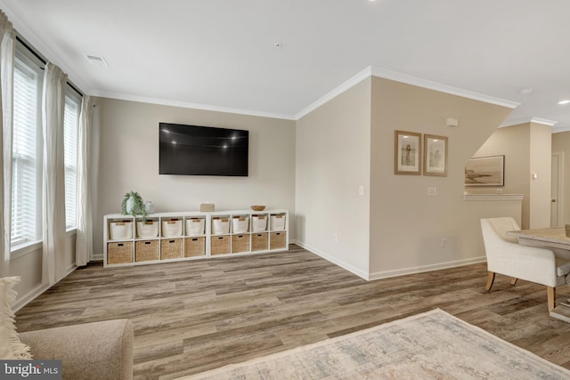 45210 Lettermore Sq, Sterling, VA 20166 - living area featuring wood finished floors, ornamental molding, and baseboards