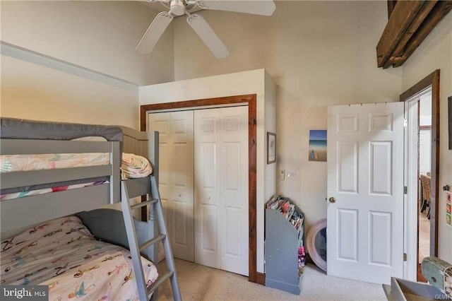 517 W Burke St, Easton, PA 18042 - bedroom featuring light colored carpet, a closet, and ceiling fan
