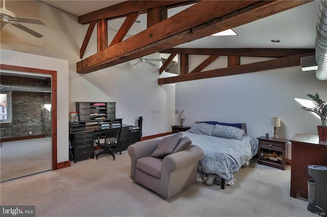 517 W Burke St, Easton, PA 18042 - bedroom featuring carpet floors, an office area, beamed ceiling, high vaulted ceiling, and baseboards