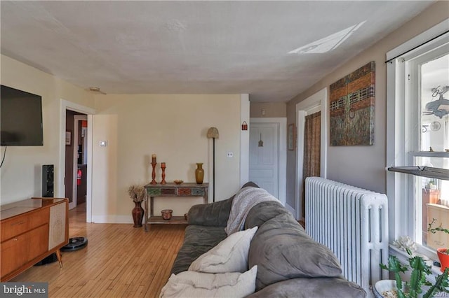 517 W Burke St, Easton, PA 18042 - living room featuring radiator heating unit, light wood-style floors, and baseboards