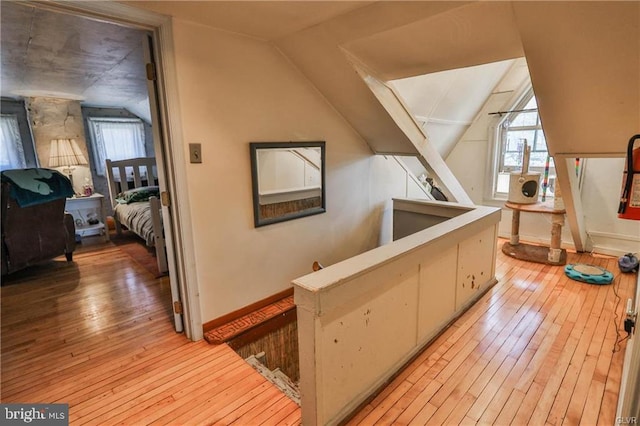 517 W Burke St, Easton, PA 18042 - hallway with light wood-style floors, lofted ceiling, plenty of natural light, and baseboards