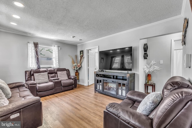 113 Tremont St, Manassas Park, VA 20111 - living room with a textured ceiling, crown molding, light wood-style flooring, and recessed lighting