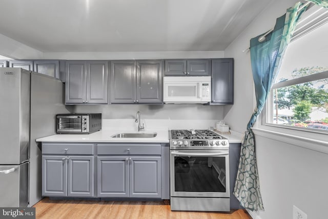 113 Tremont St, Manassas Park, VA 20111 - kitchen featuring appliances with stainless steel finishes, gray cabinetry, a sink, and light countertops