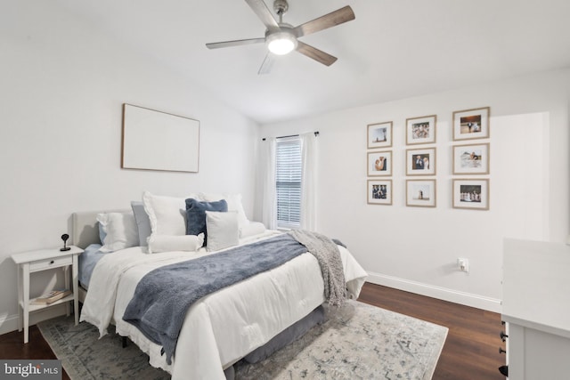 603 Lindsley Ct, Burlington, NJ 08016 - bedroom featuring baseboards, lofted ceiling, dark wood-type flooring, and ceiling fan