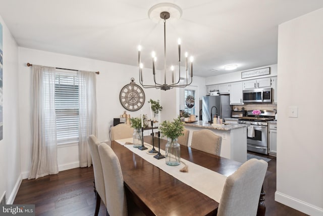 603 Lindsley Ct, Burlington, NJ 08016 - dining space with a chandelier, baseboards, and dark wood-style floors