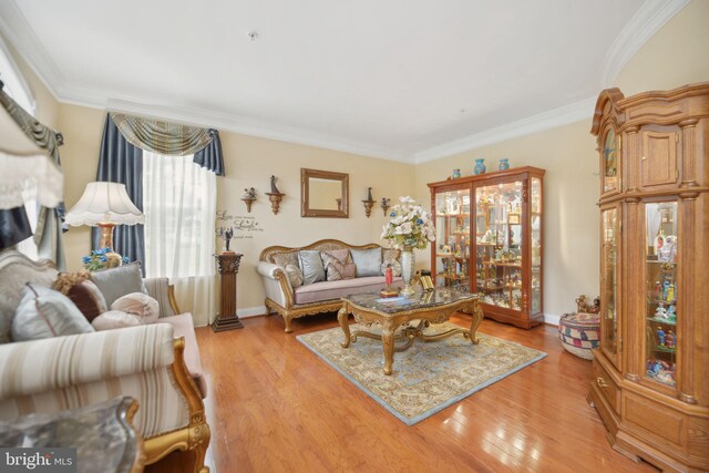 14201 Village Manor Ct, Upper Marlboro, MD 20774 - living area featuring ornamental molding and light wood-style flooring