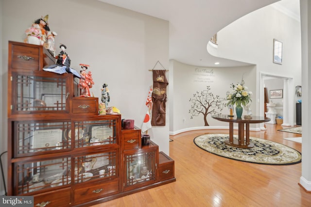 14201 Village Manor Ct, Upper Marlboro, MD 20774 - hall featuring wood finished floors, recessed lighting, arched walkways, and baseboards