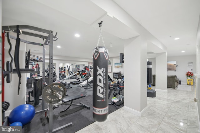14201 Village Manor Ct, Upper Marlboro, MD 20774 - gym with baseboards, recessed lighting, and marble finish floors
