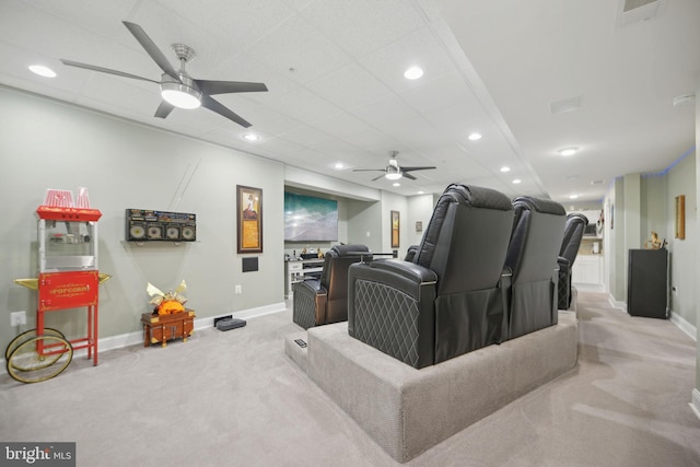 14201 Village Manor Ct, Upper Marlboro, MD 20774 - carpeted home theater room with a ceiling fan, baseboards, and recessed lighting
